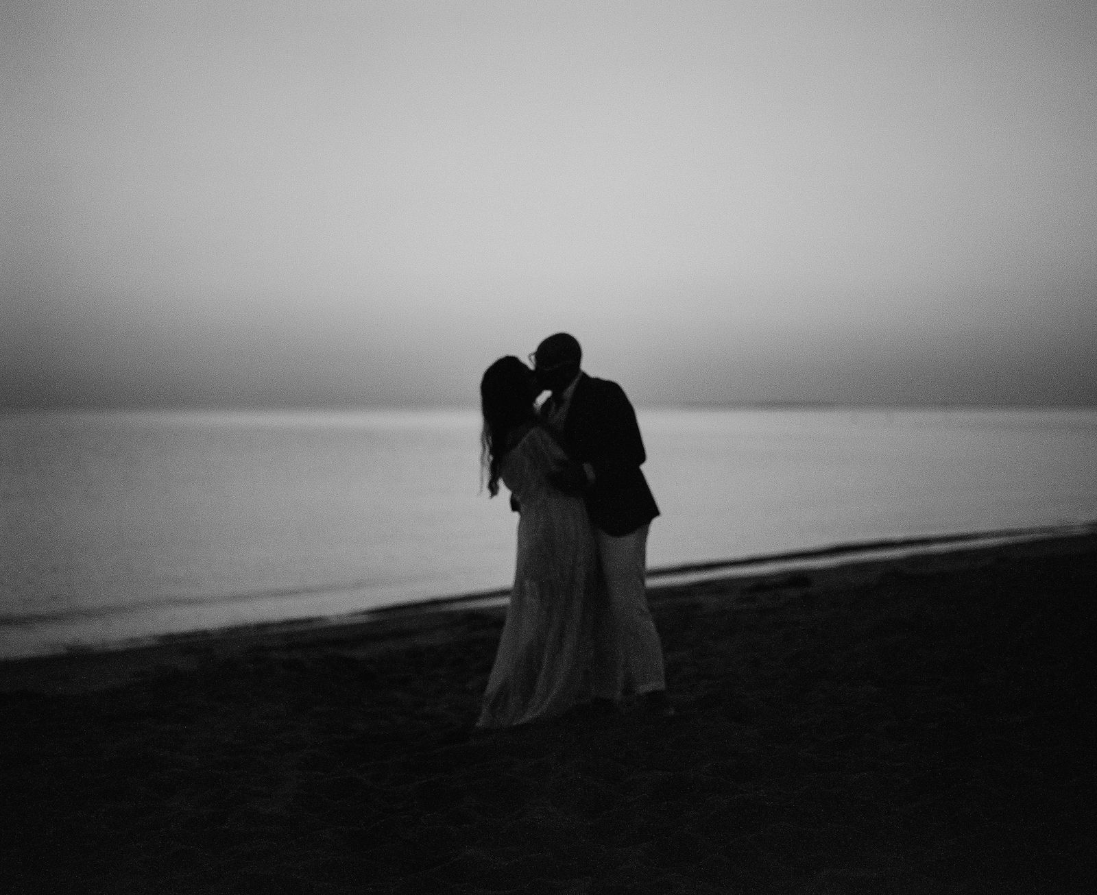 Black and White Film of couple on beach Martha's Vineyard