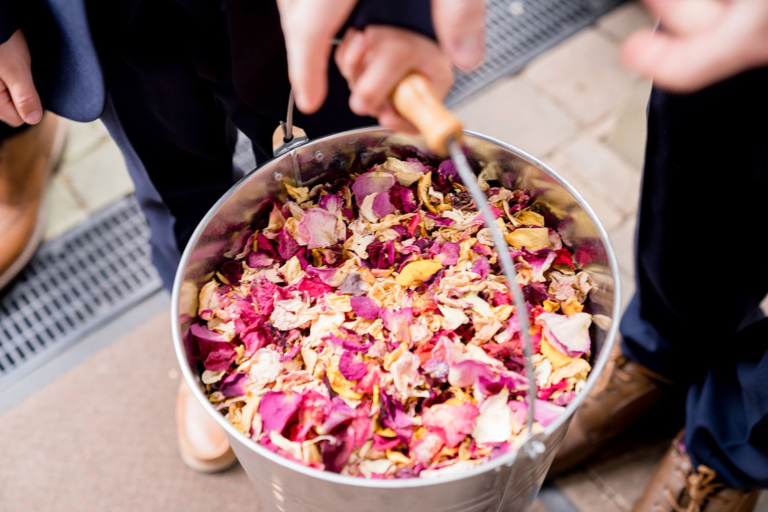 dried rose petal confetti bucket