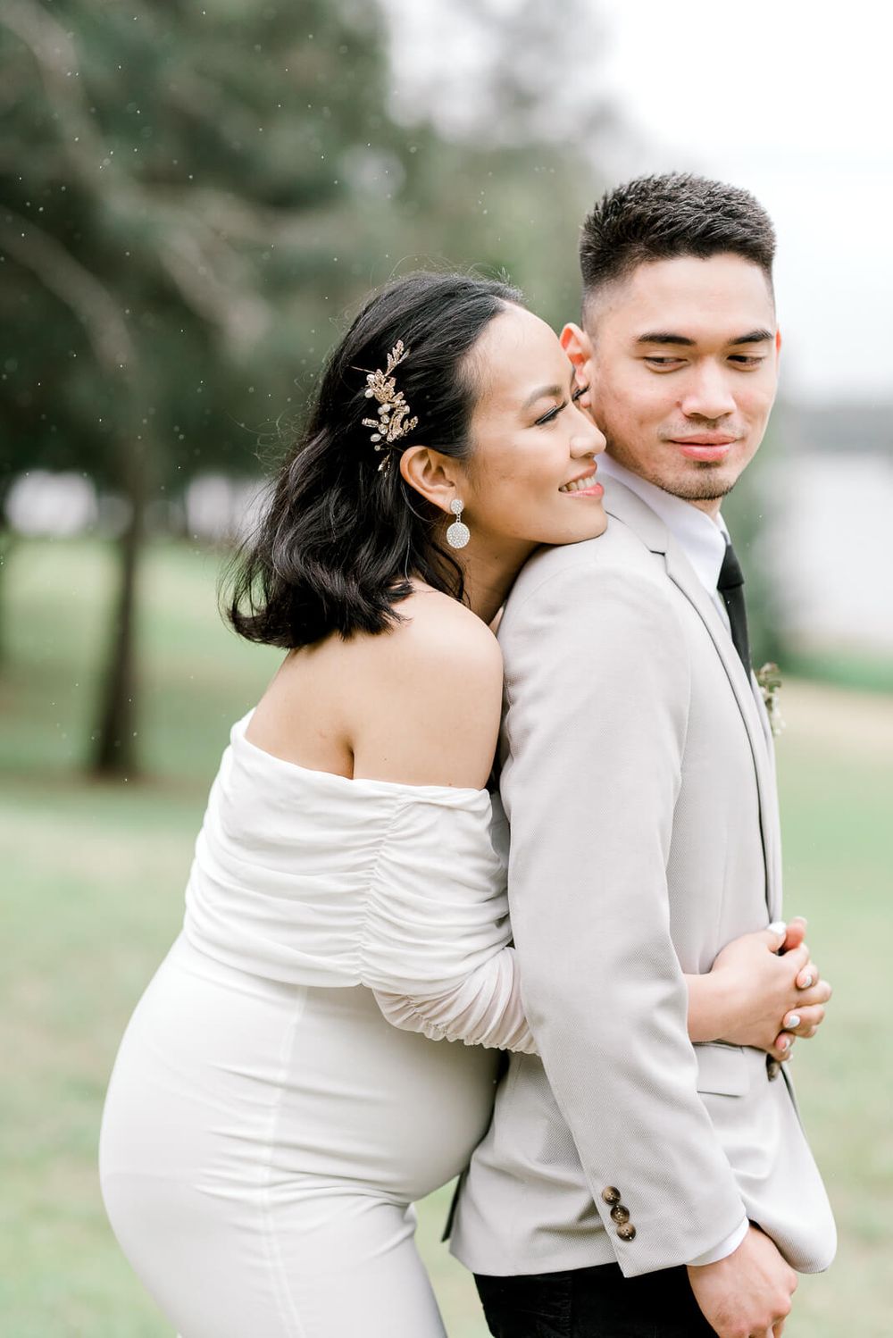 rainy day bride and groom