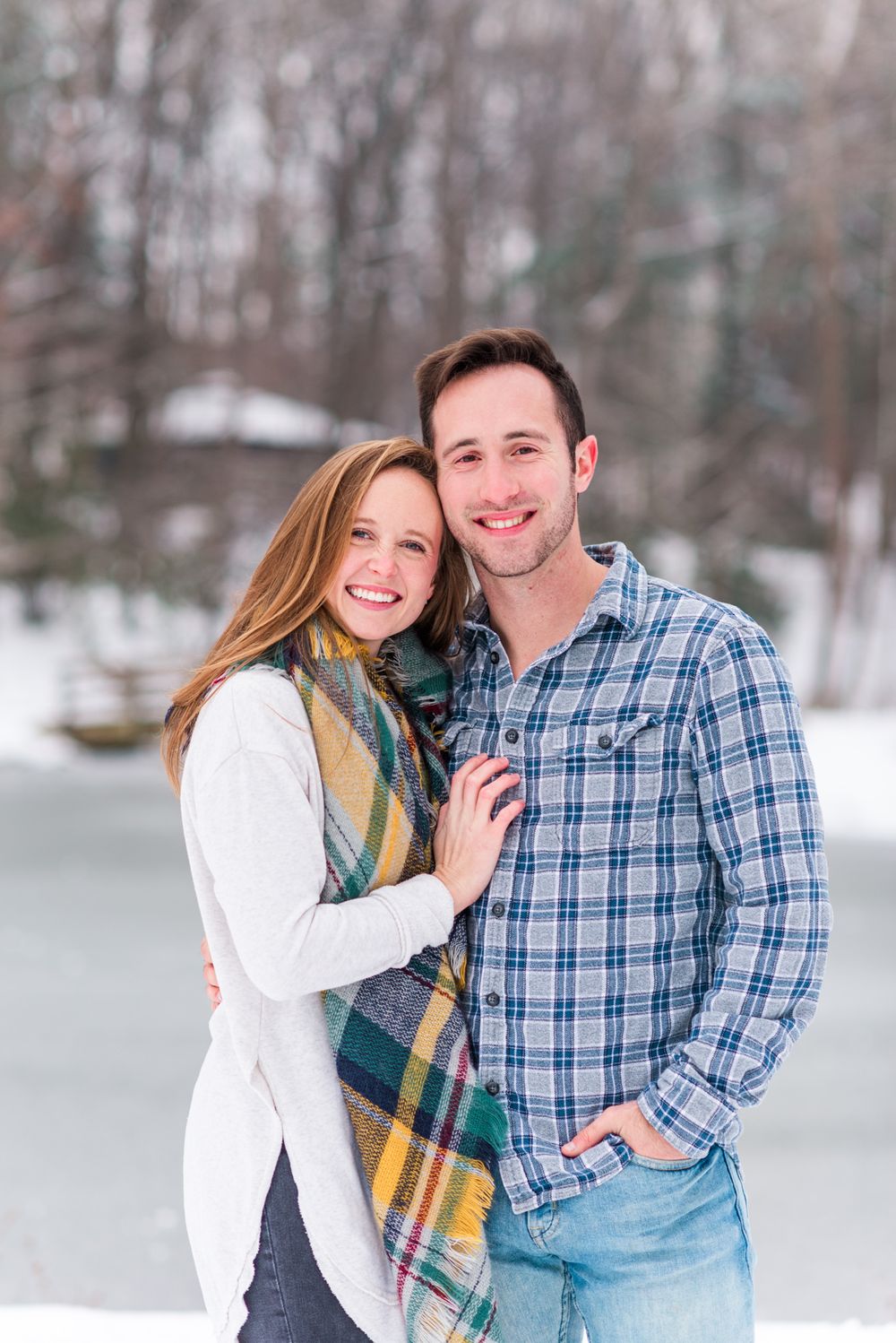 Winter and snow couple engagement in Harrisonburg Virginia