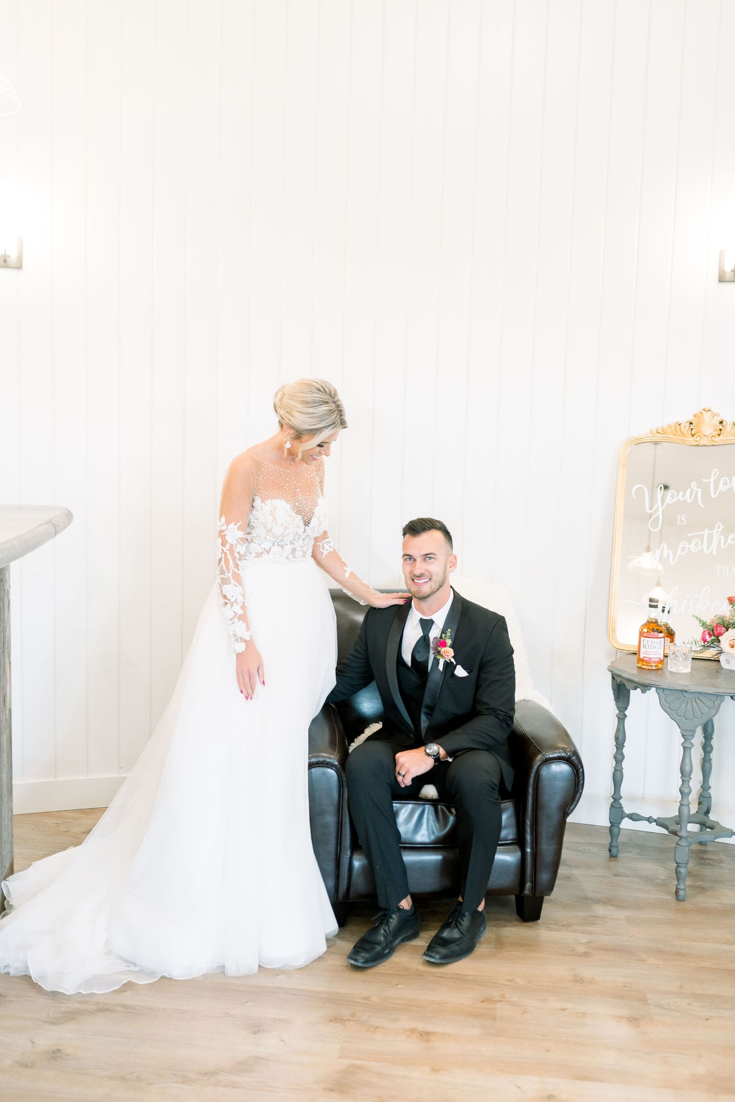 Light and airy 1868 Farmhouse Wedding in Boone, Iowa with Modern Dress gown