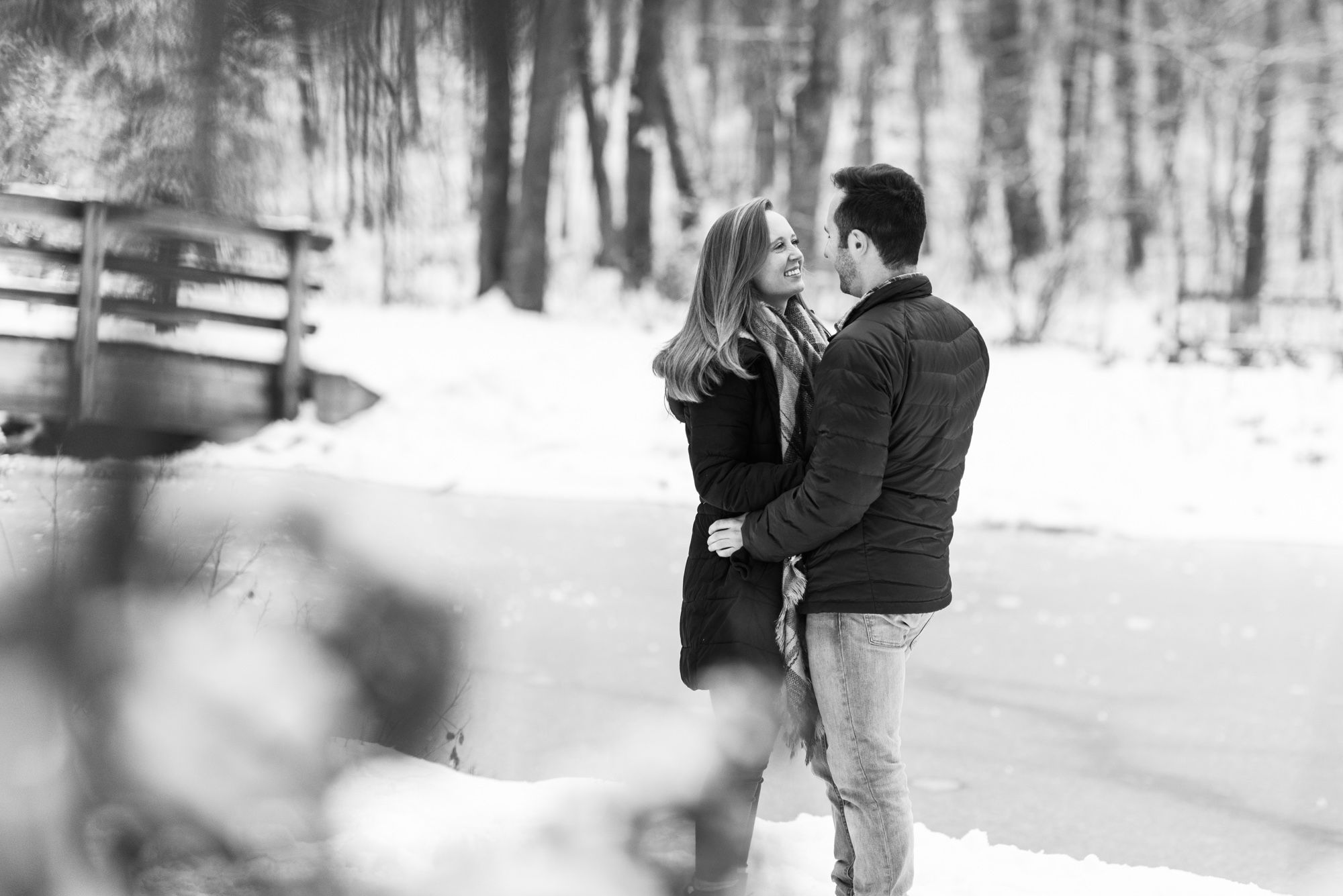 Winter and snow couple engagement in Harrisonburg Virginia
