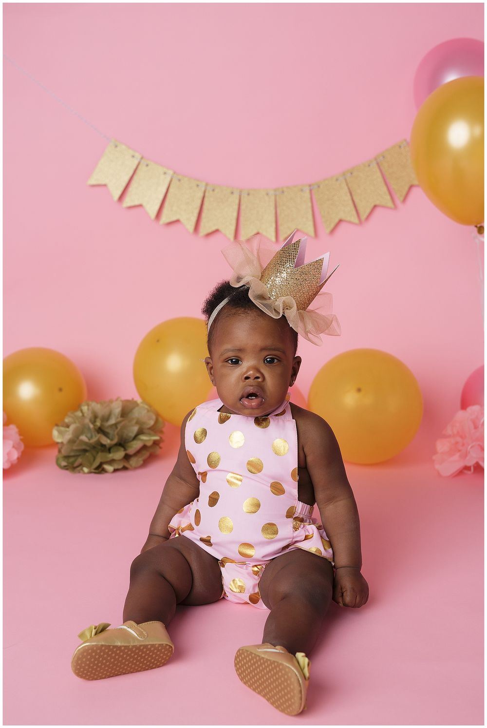 austin newborn photography cake smash pink gold theme one year session
