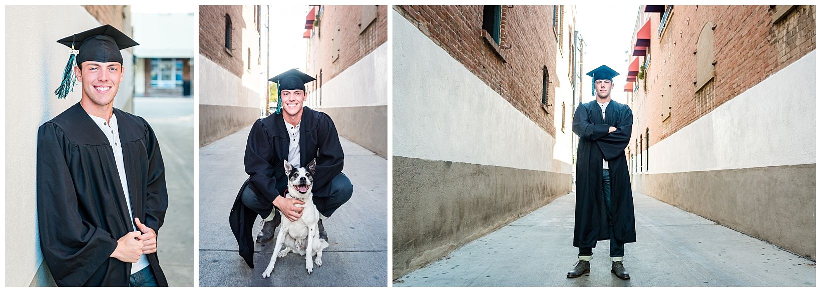 High school senior boy wearing a graduation cap & gown in Orange, CA