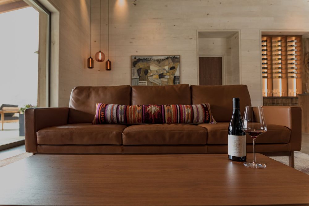 Wine and couch at Peake Ranch in Santa Barbara Wine Country