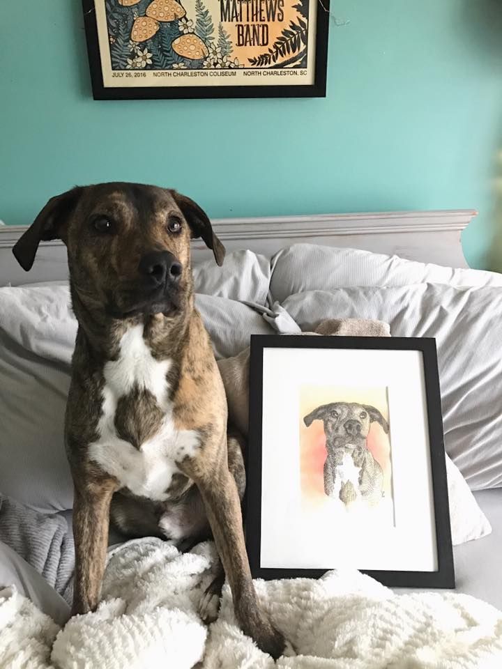 kayley's puppy with a drawing of themself