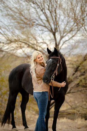 Horse and Rider portraits young female equestrian black Quarter Horse western barrel racing
