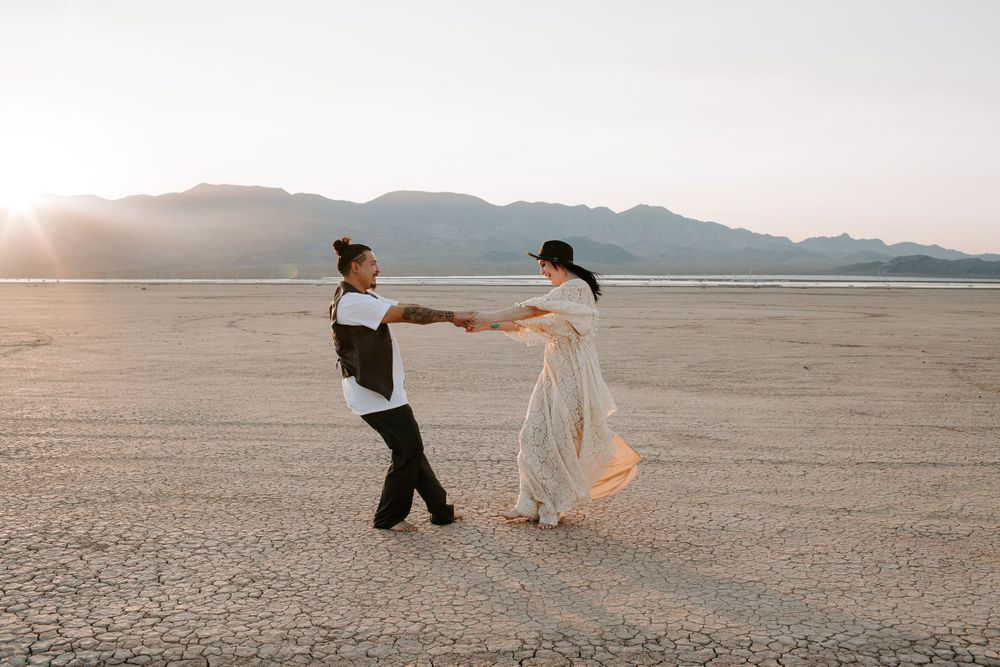 couple swinging each other around in Las Vegas