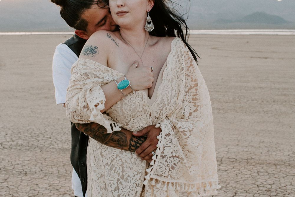 interracial couple embracing during their Las Vegas elopement