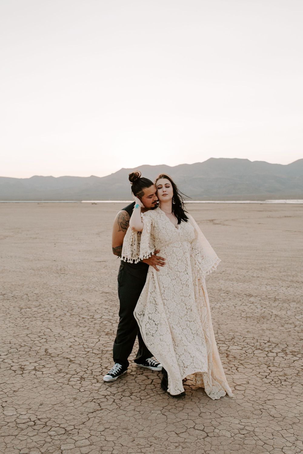 couple embracing during their Las Vegas elopement