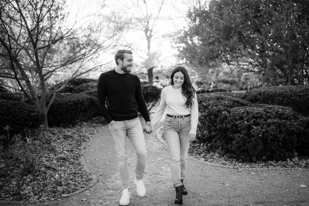 couple walking a talking Chicago portraits lifestyle session