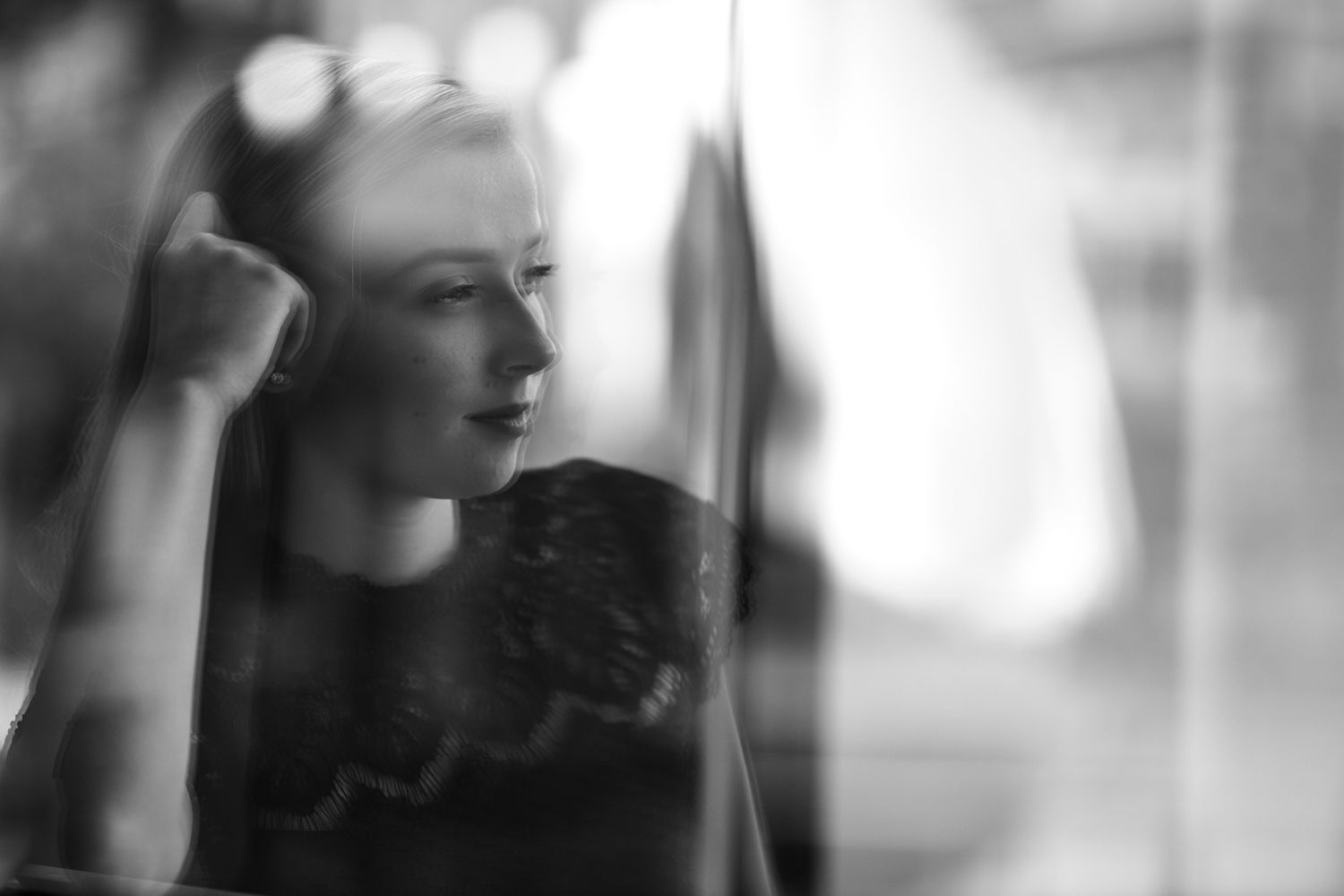 Reflections, portrait, Civic Center window, Rochester, MN, Senior Photos
