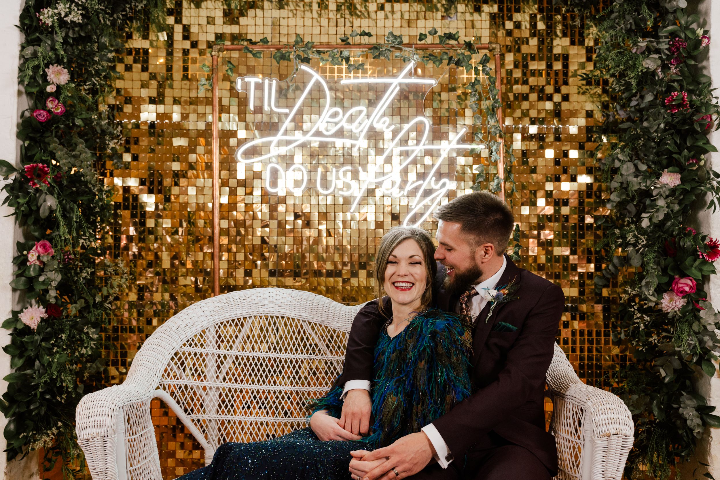 neon light up sign at a winter wedding.