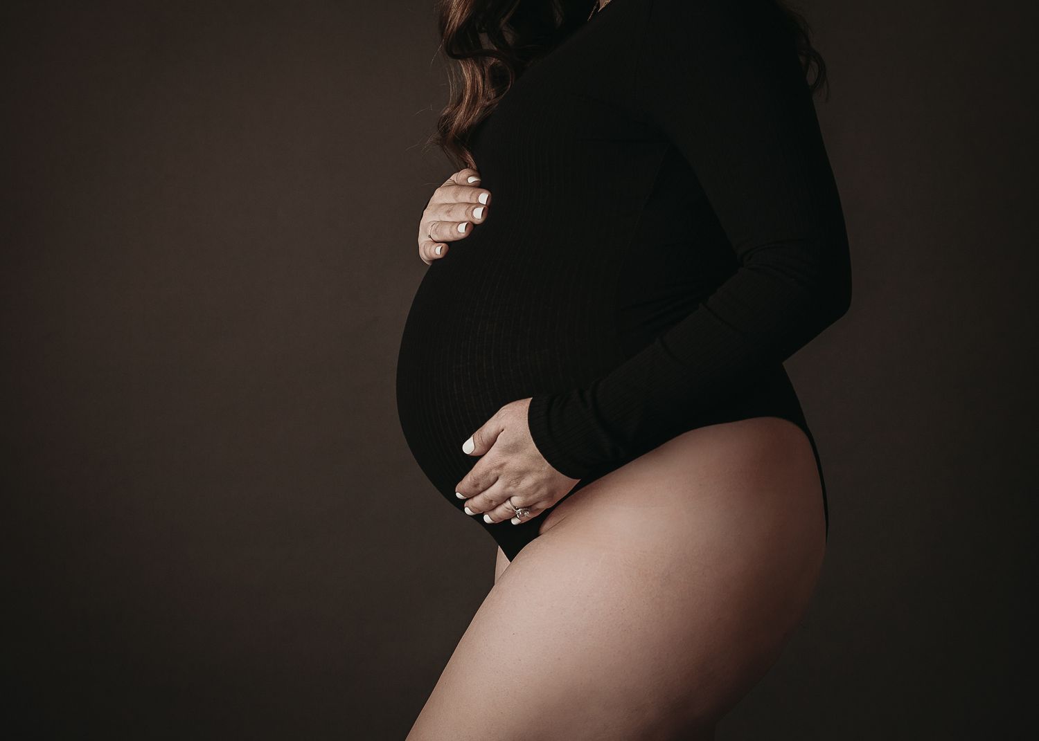 long sleeve black maternity body suit studio session