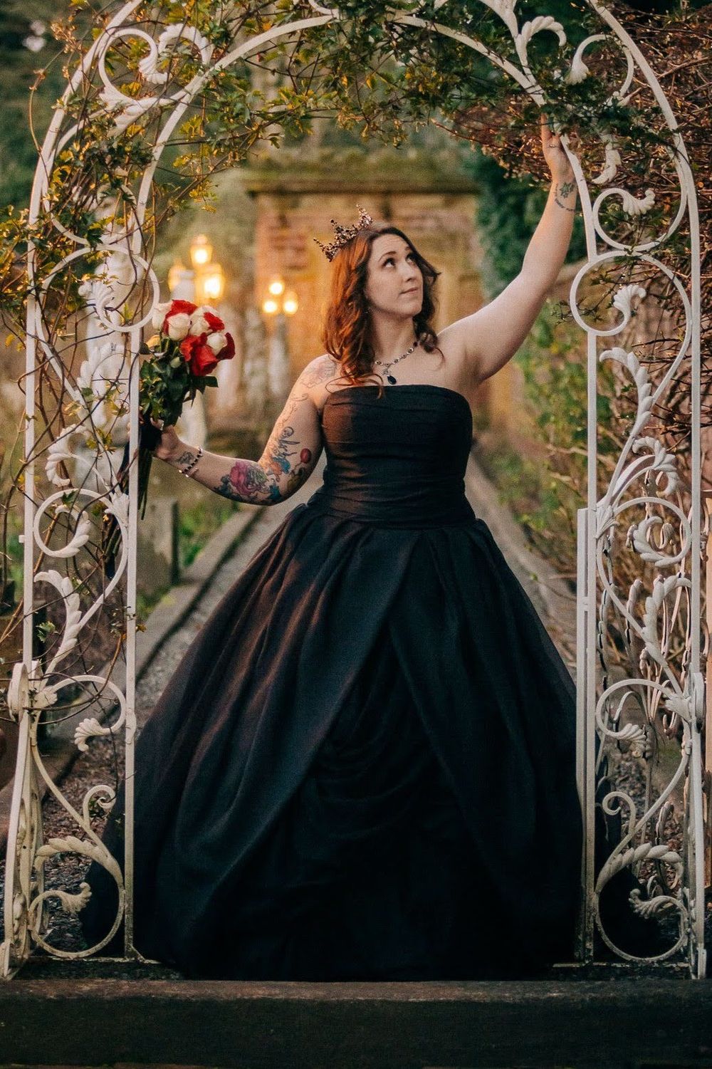 Fairy tale bride in the sunken garden of Thornewood Castle