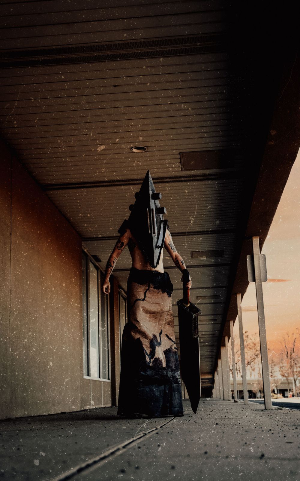 Pyramid Head walking towards the camera photograph