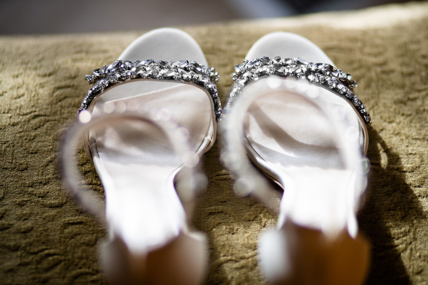 Bride's sandals with rhinestones, Connecticut wedding