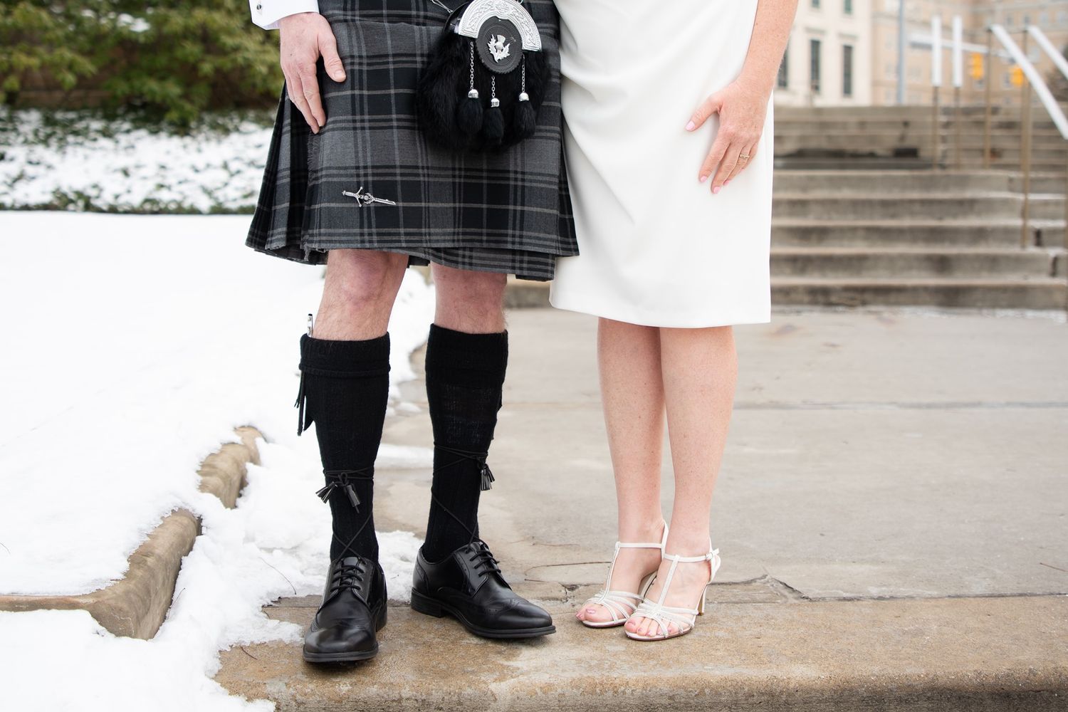 couple stand in front of Severance Hall, Cleveland, Ohio