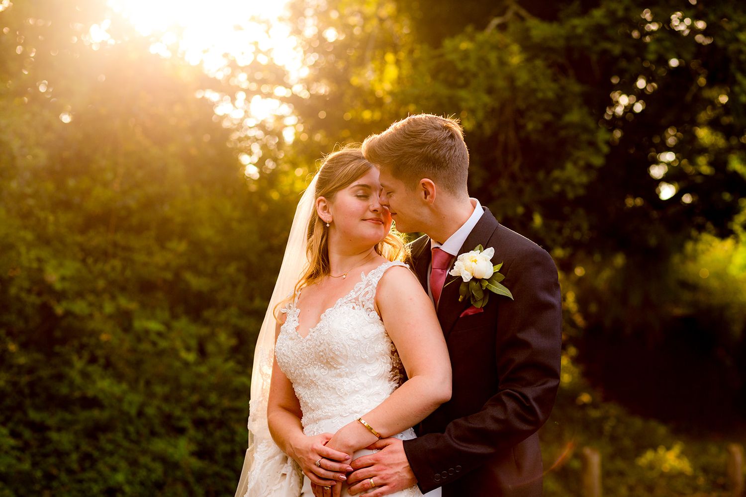 sunset bride and groom portrait