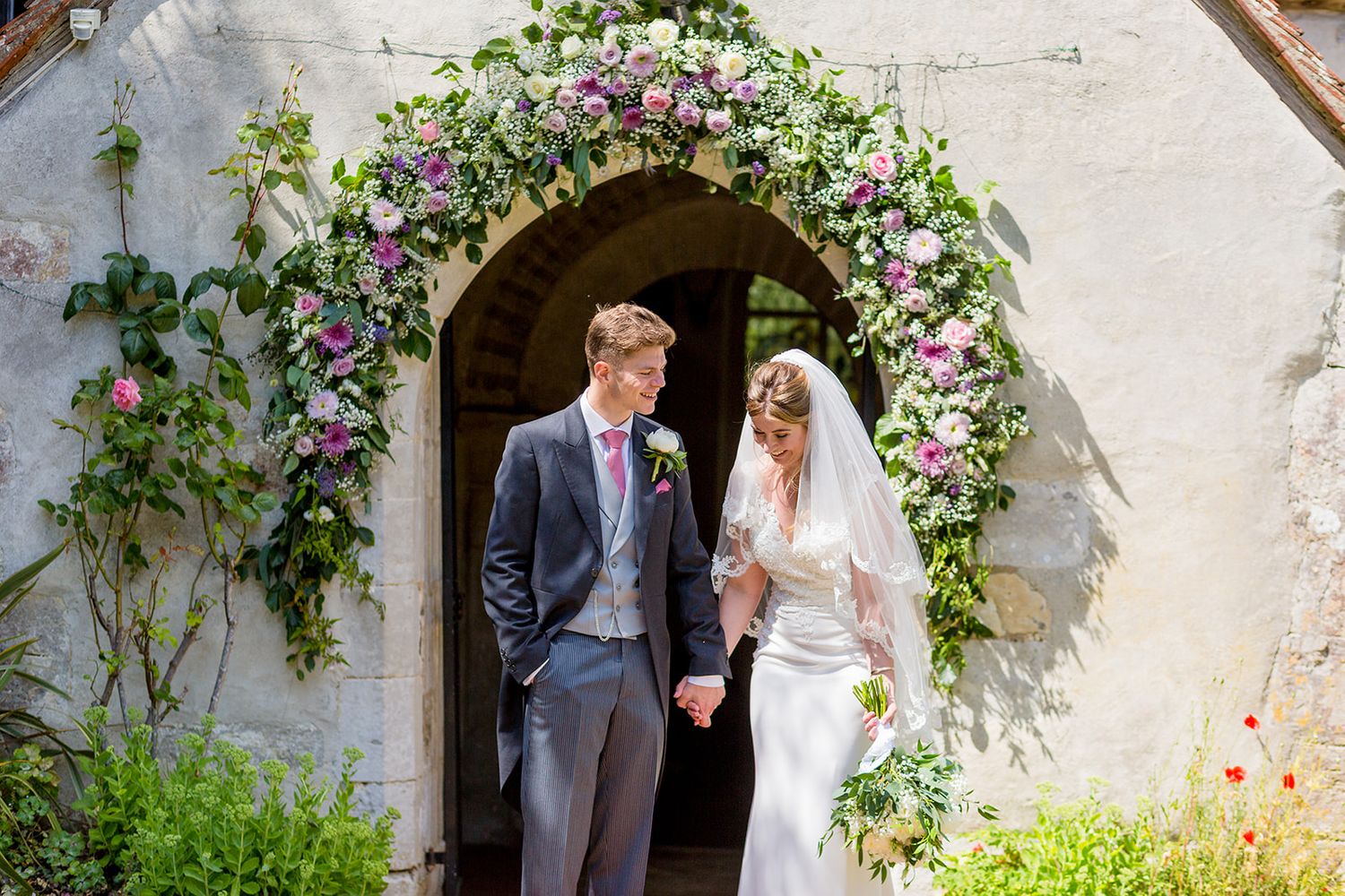 flower arch pink and green