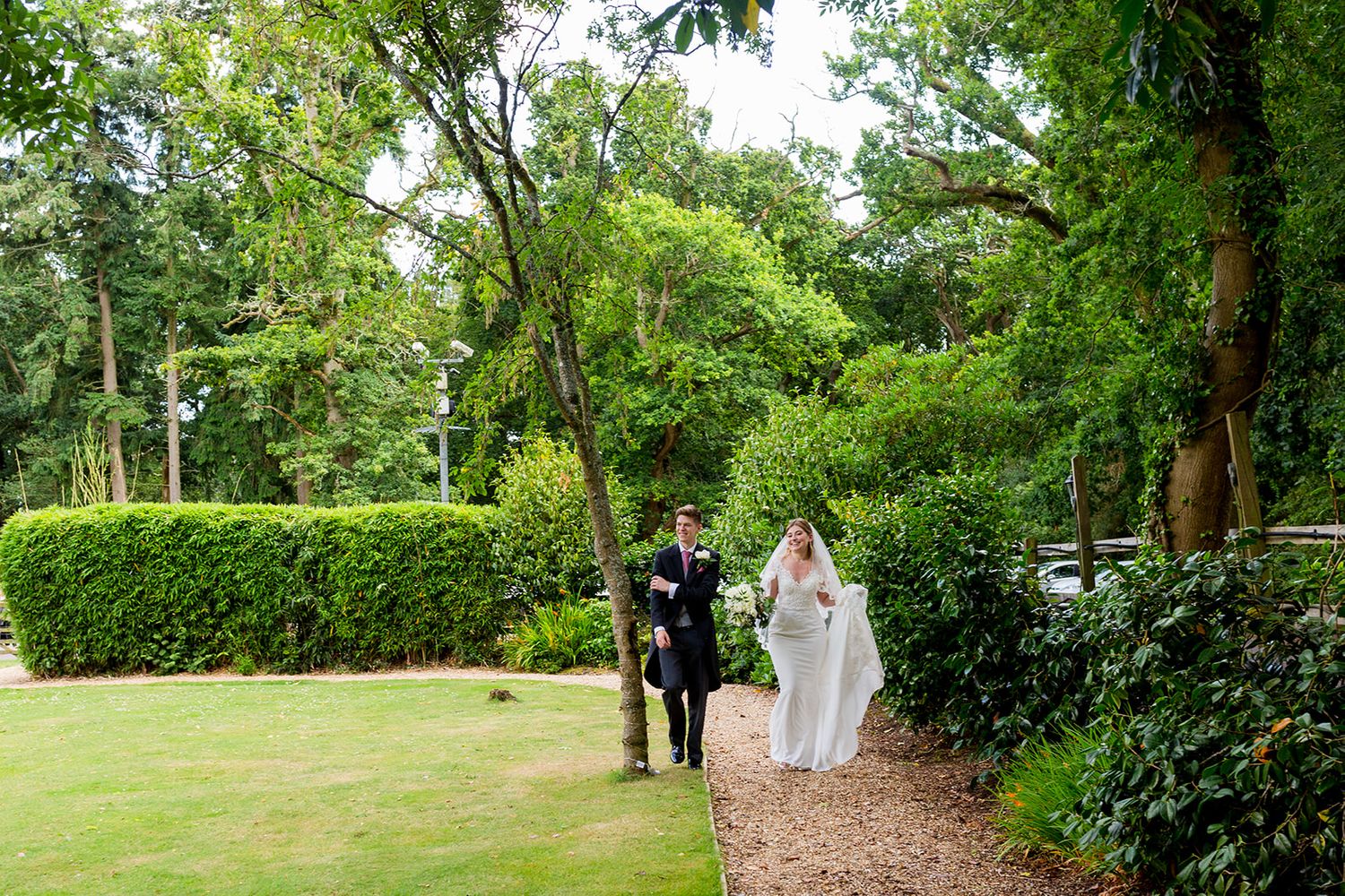 arriving to garden wedding reception