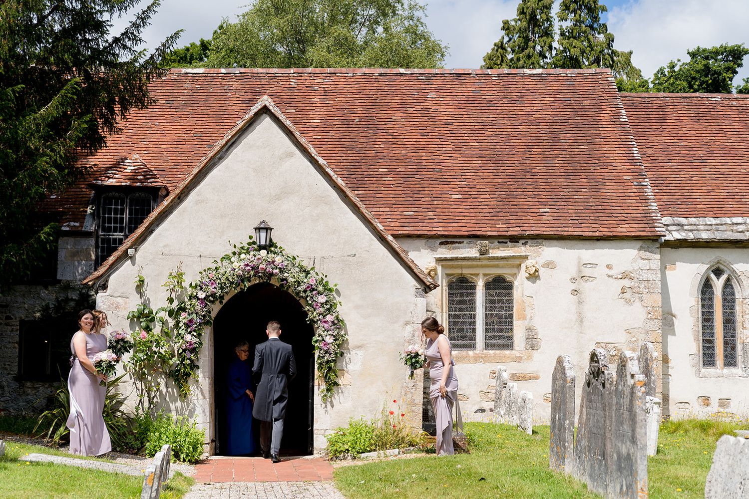St Nicolas Church Brockenhurst entry way with flower arch