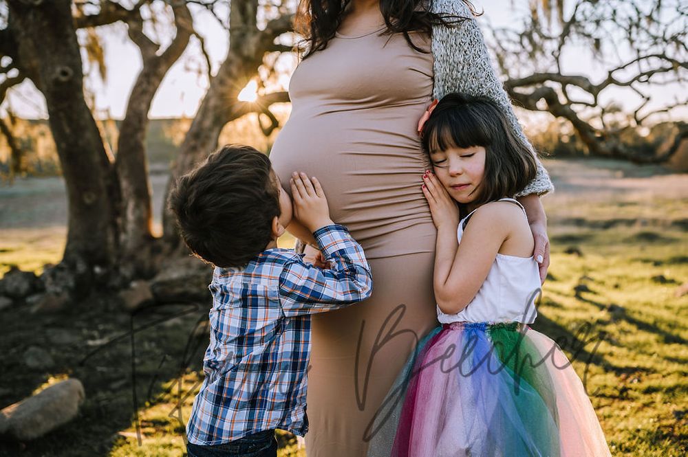 Sonoma County maternity photography session with beautiful pregnant mother, father, daughter, son at sunset