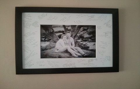 wedding guest signing frame hanging on wall