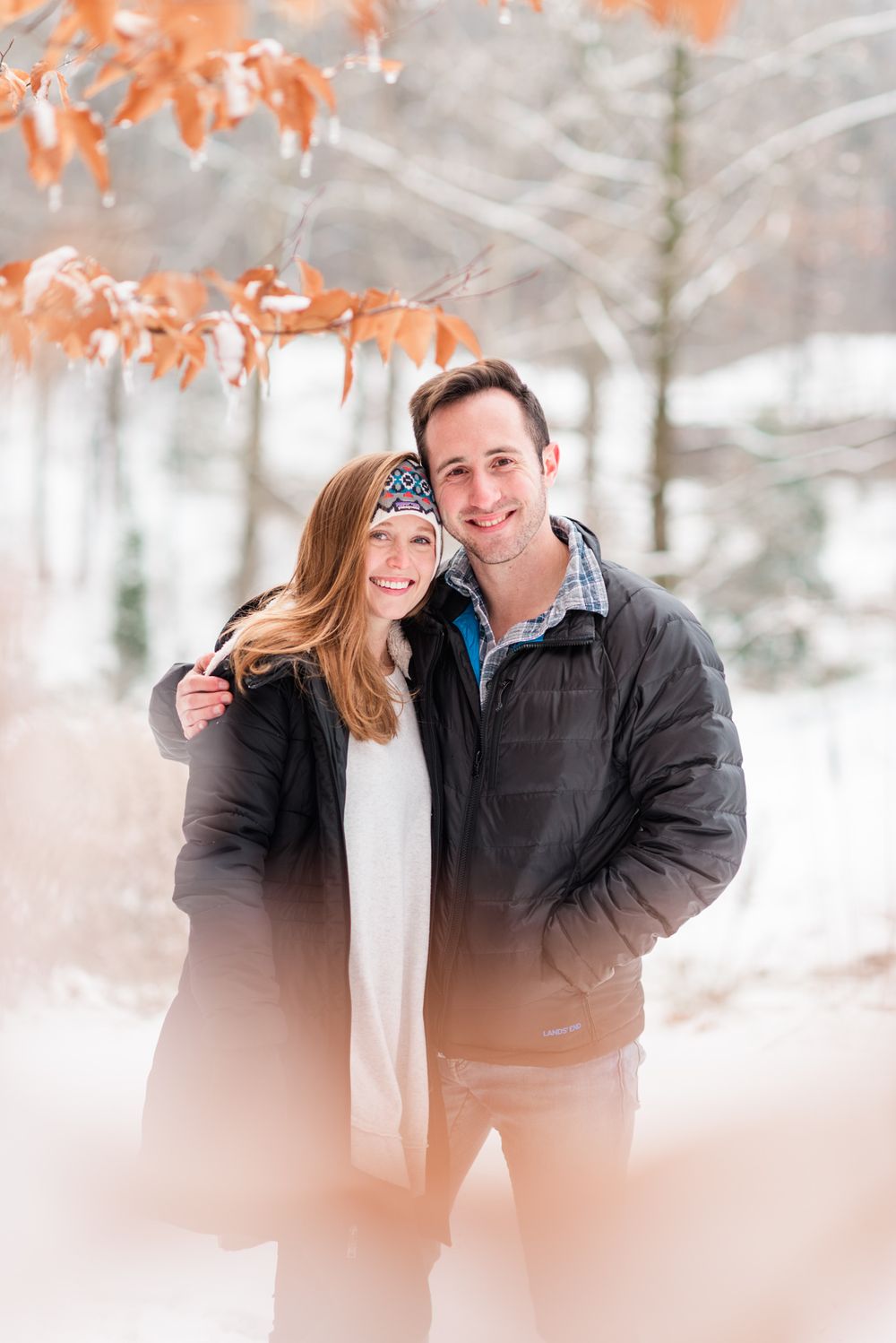 Winter and snow couple engagement in Harrisonburg Virginia