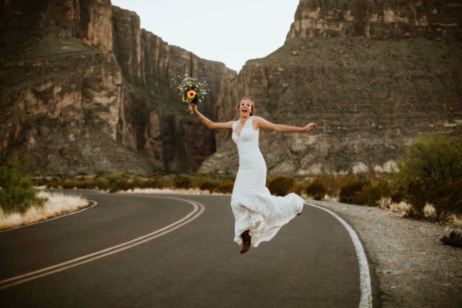 Bridal Portraits at Santa Elena Canyon in Big Bend by Cali Layton Photography, a Texas Wedding Photographer.