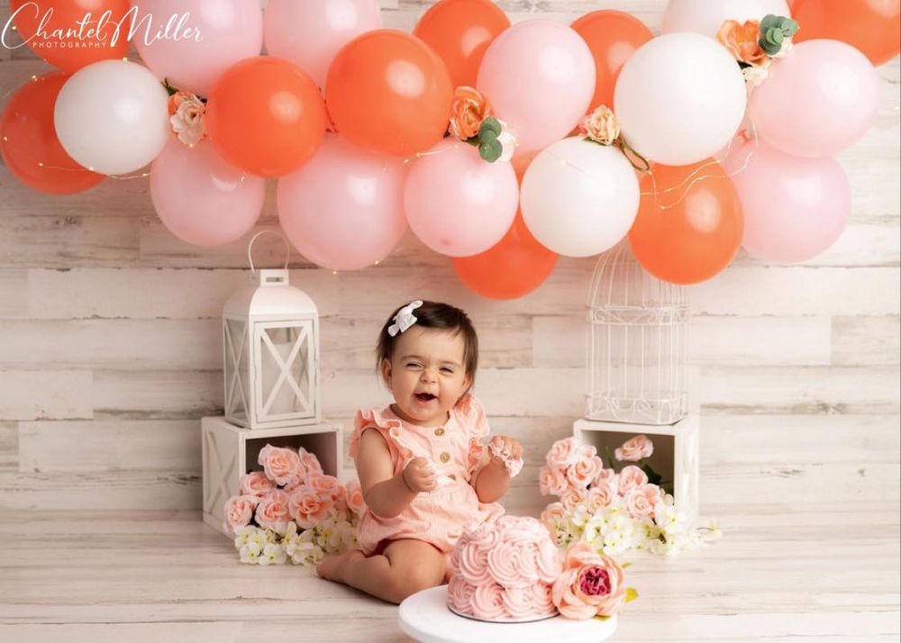 coral color balloons cake smash