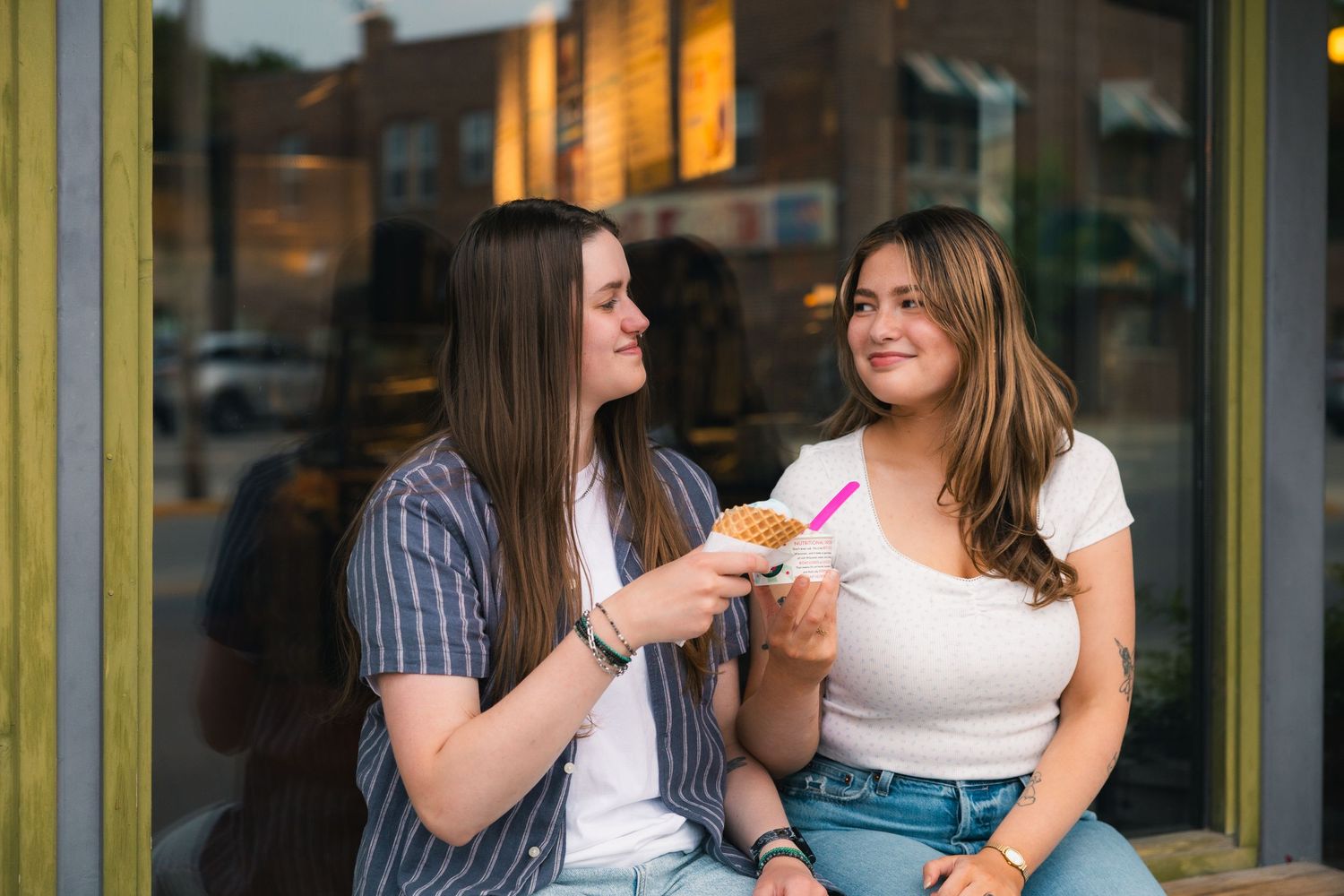 madison wi couples engagement photographer professional photos monroe street colectivo chocolate shoppe ice cream date night lgbtq verona