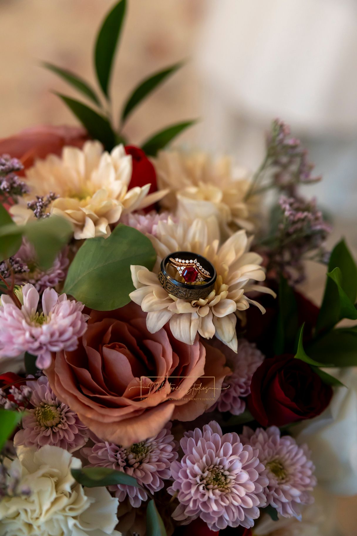 rings in bridal bouquet