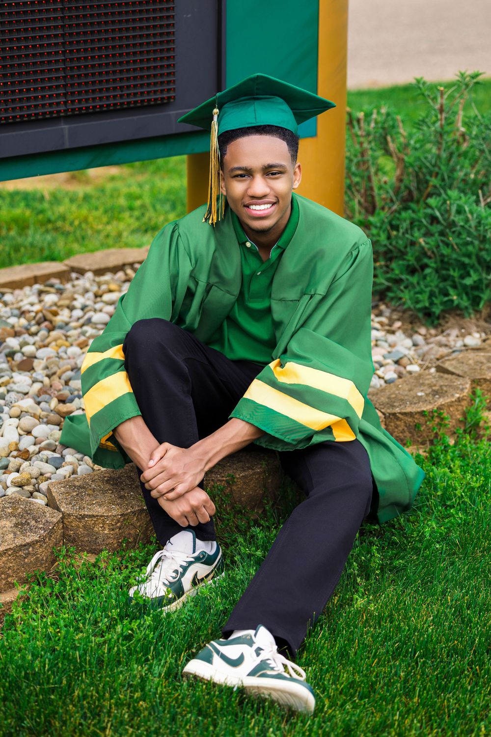 Cap and gown photo session for high school senior in Van Buren County Michigan