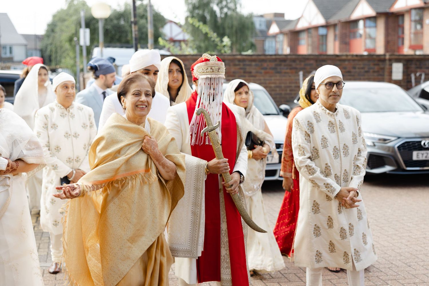 Sikh groom arrives with his family to Hounslow Gurdwara