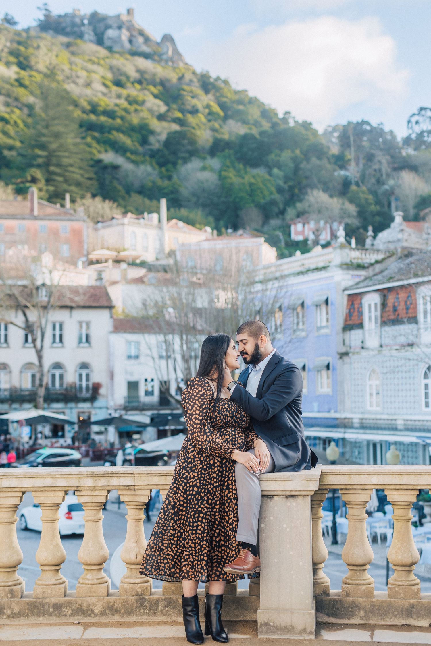 Romantic engagement photoshoot in the historic Sintra village center during a Destination Wedding in Portugal