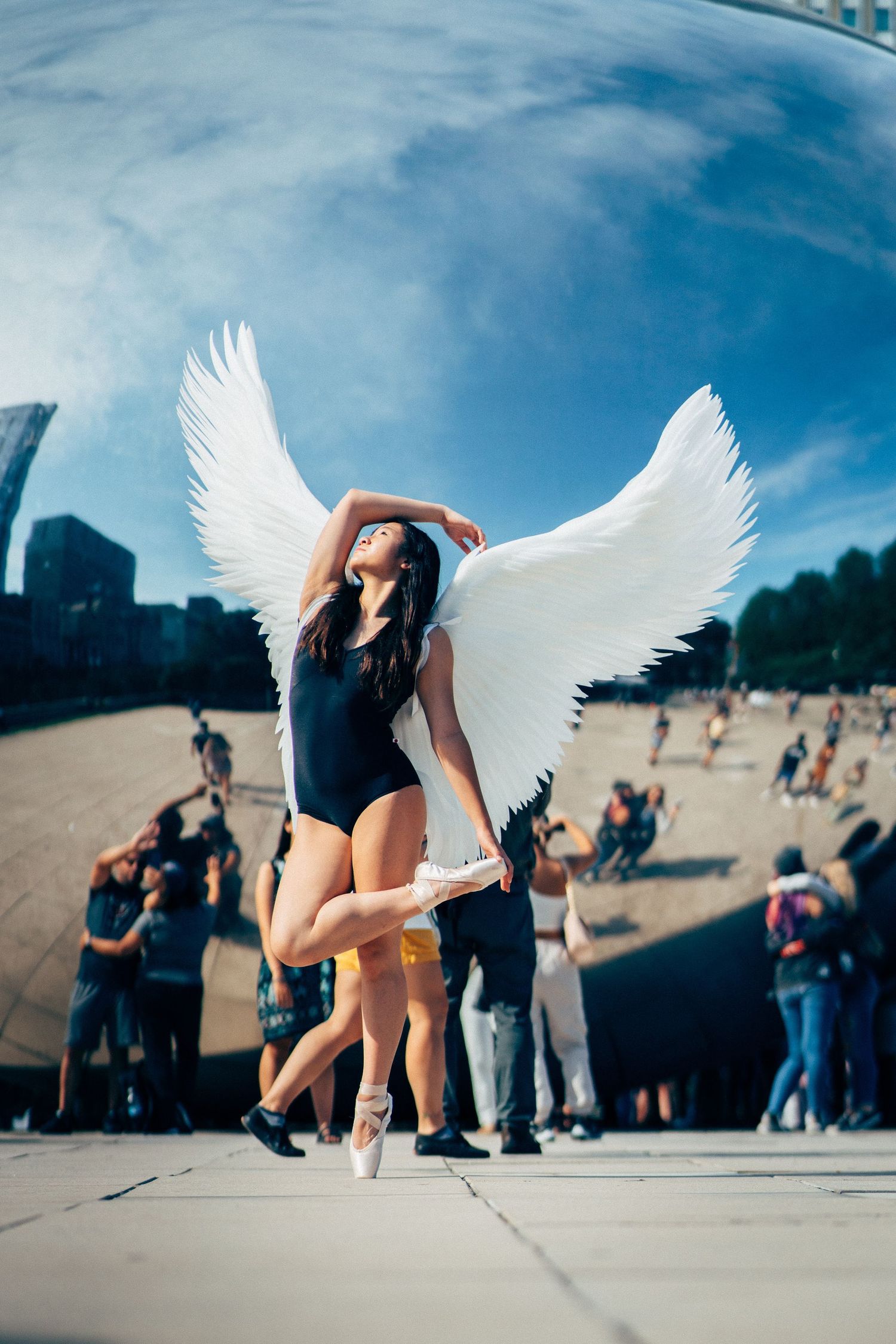 chicago dance photography ballerina photoshoot cloud gate angel wings
