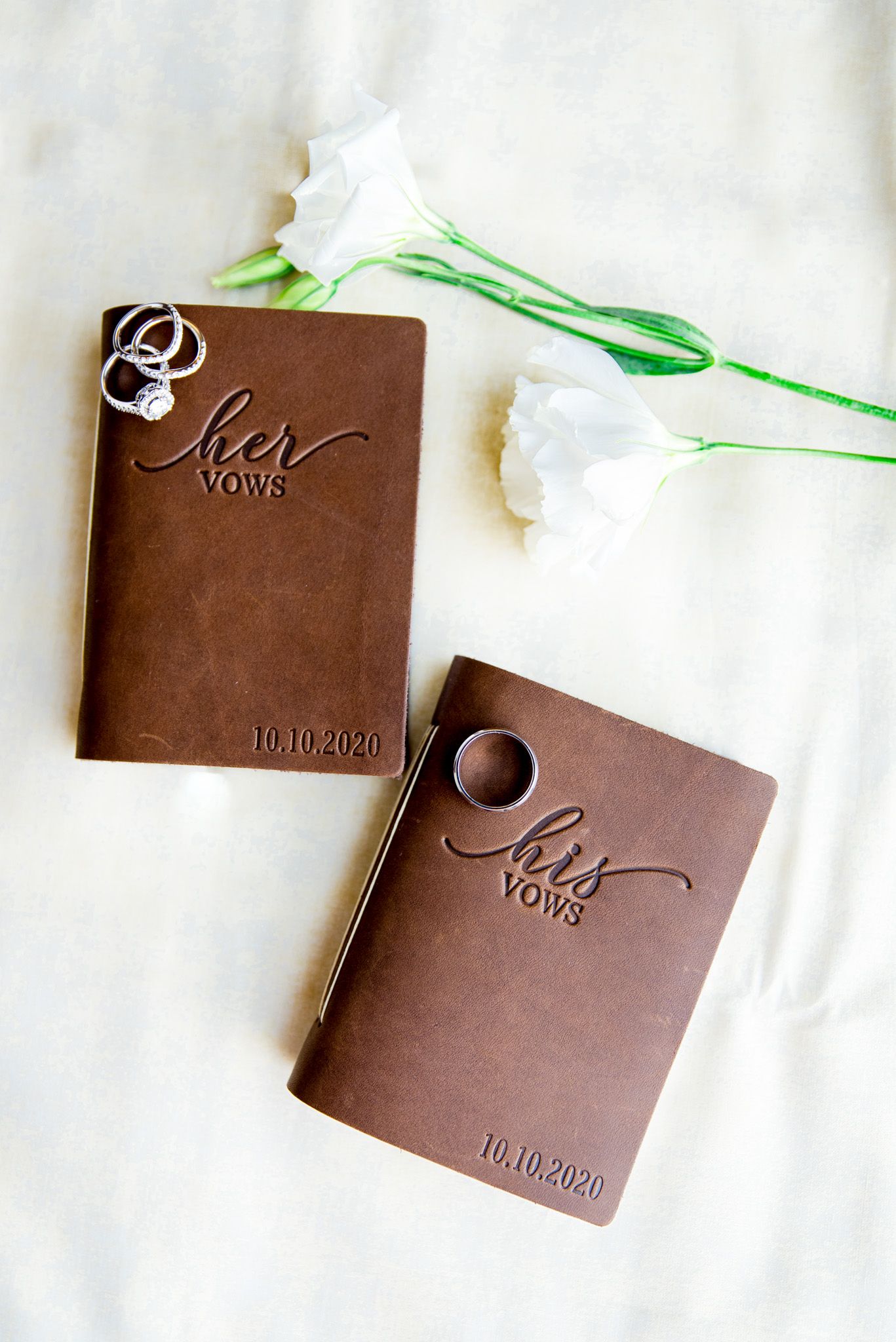 his and her leather vow books for fall chicago wedding ceremony