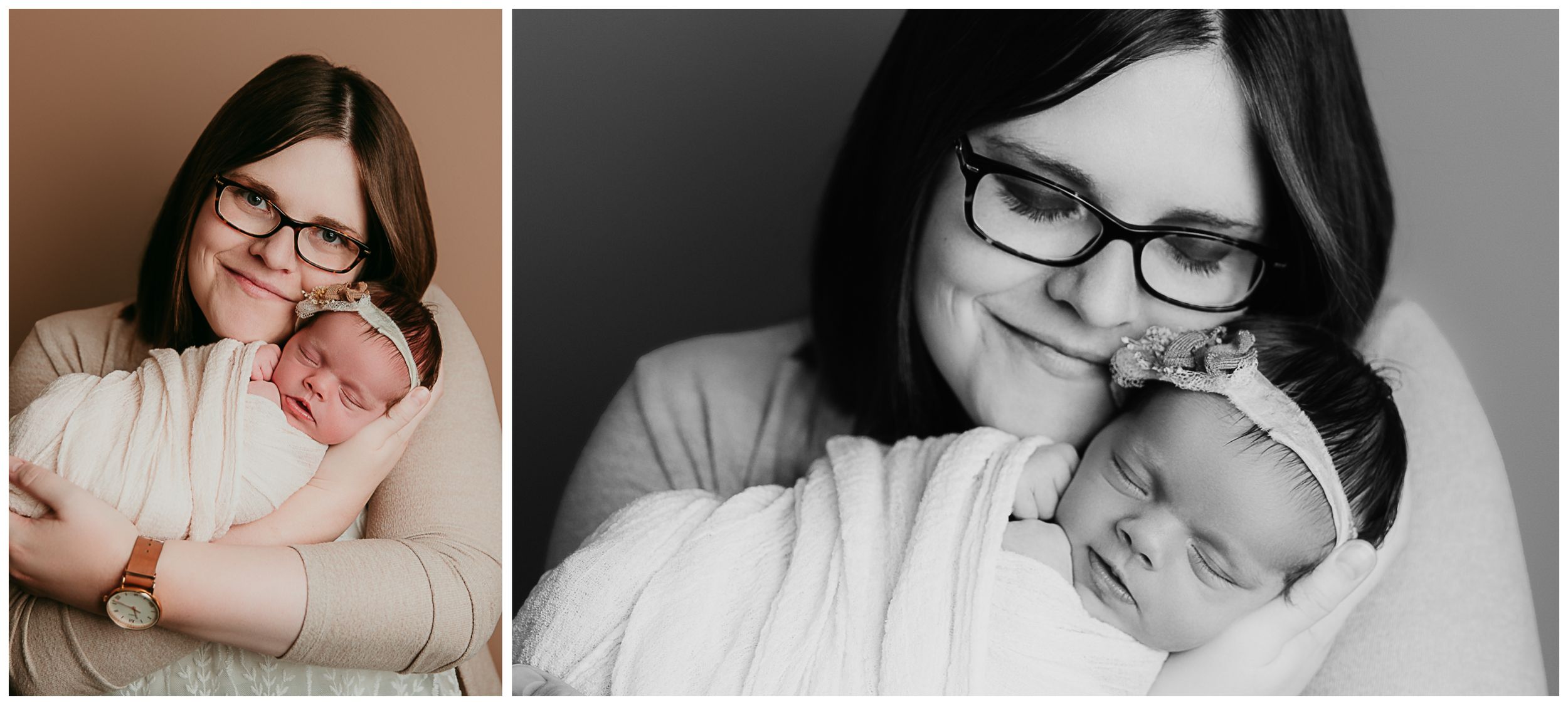 newborn photographer lee's summit mom cuddling baby girl in swaddle