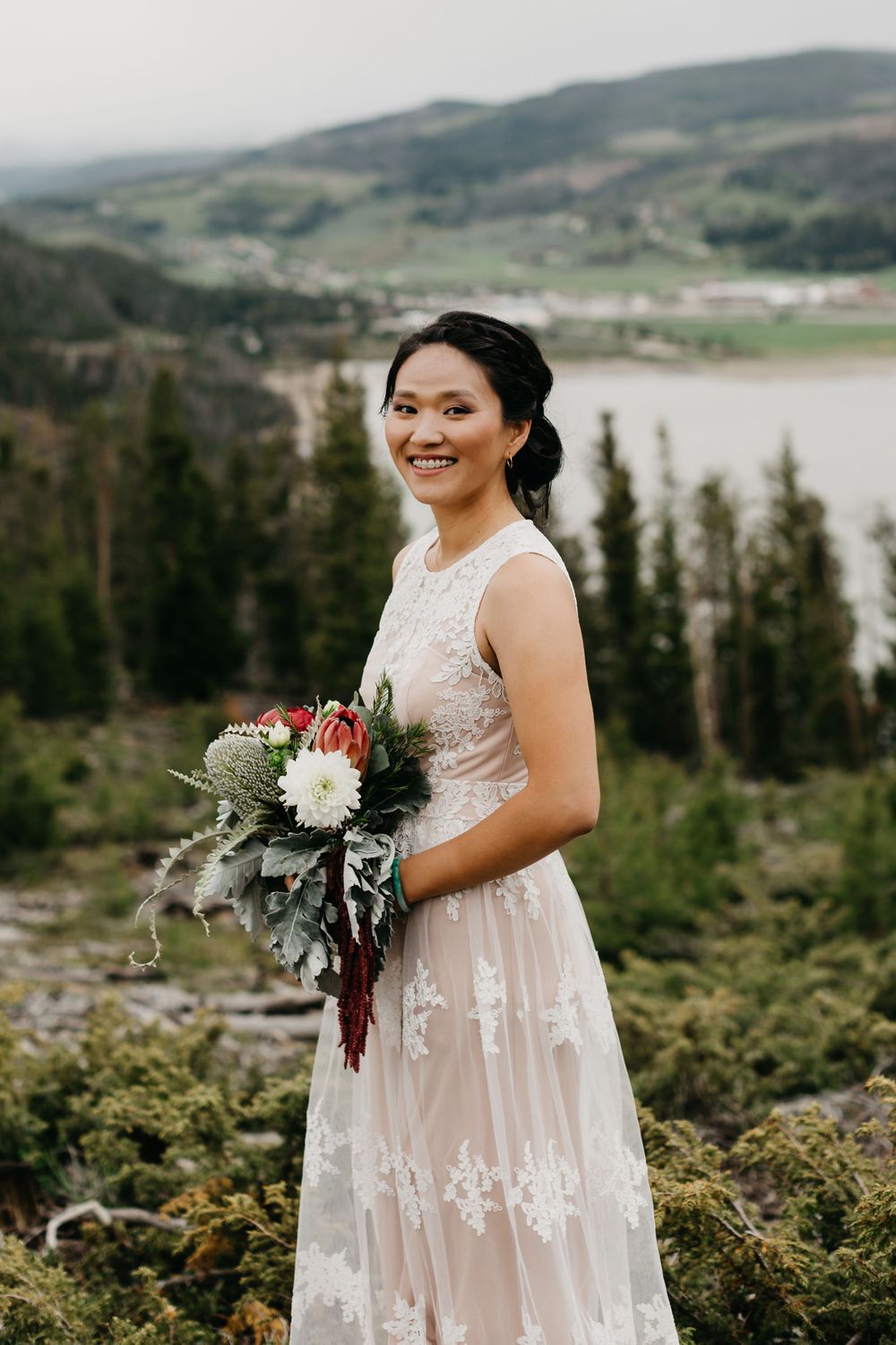 Portrait of boho bride in Breckenridge, Colorado Elopement