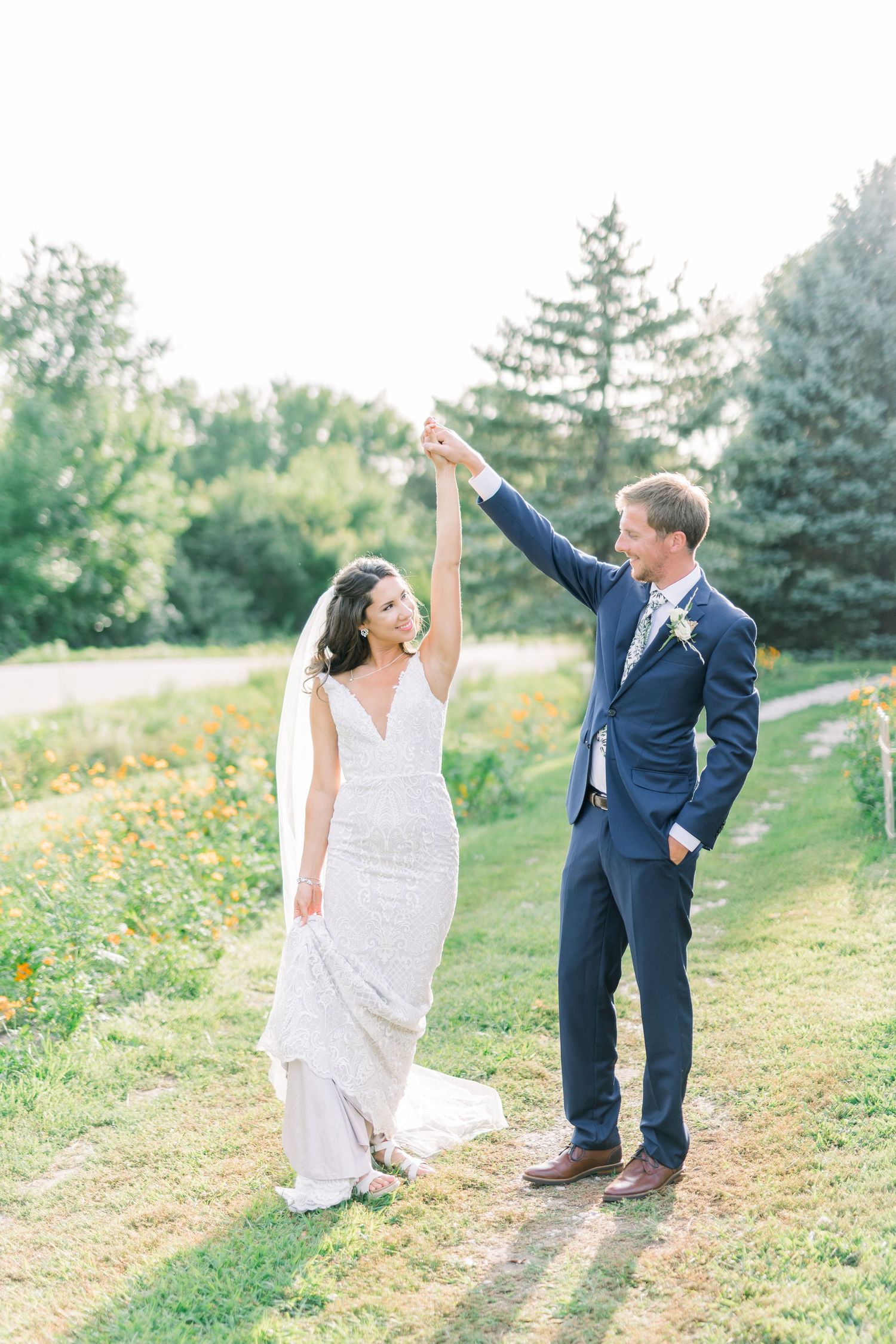 Vineyard photos with white willow events at Prairie Moon Winery wedding in Ames, Iowa