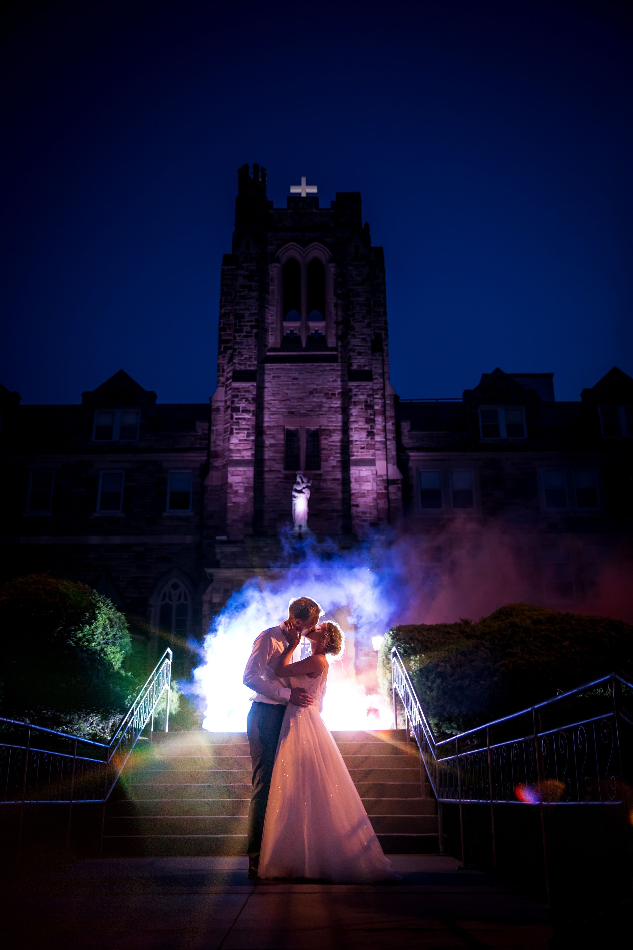 Night wedding photography smoke bomb London Ontario Brescia Univesity College Shawn Van Daele London Ontario