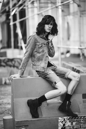 Model Ty Samatowic long dark hair Levi's Trucker Jacket Wilhelmina Models Levi's Denim Editorial Vulkan Magazine