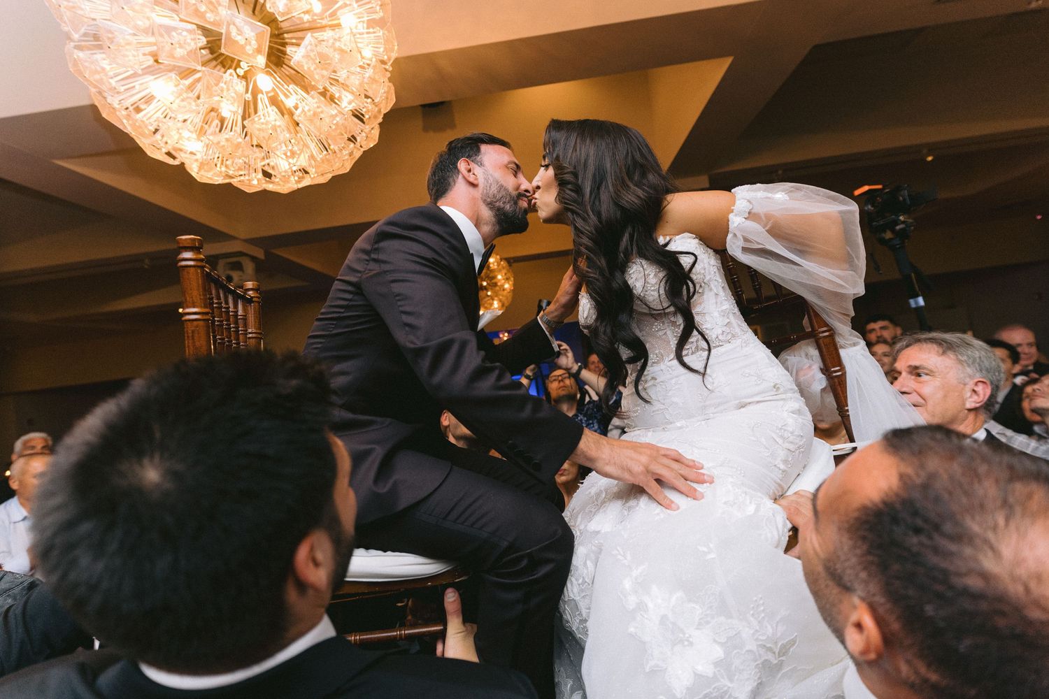Hora Dance jewish wedding, Chuppah ceremony at Temple Emmanuel NJ jewish wedding photographer by Benjamin Kohen