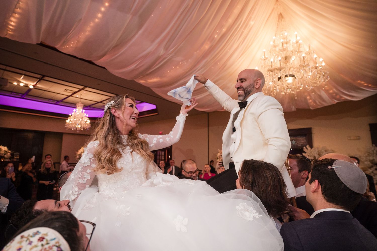 Hora Dance jewish wedding, Chuppah ceremony at Temple Emmanuel NJ jewish wedding photographer by Benjamin Kohen