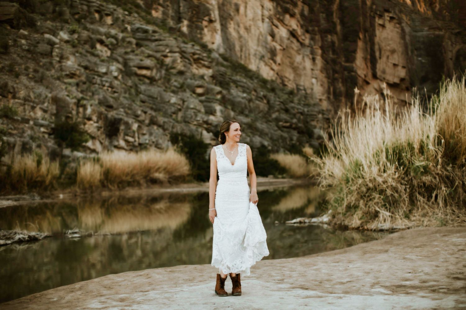 Bridal Portraits at Santa Elena Canyon in Big Bend by Cali Layton Photography, a Texas Wedding Photographer.