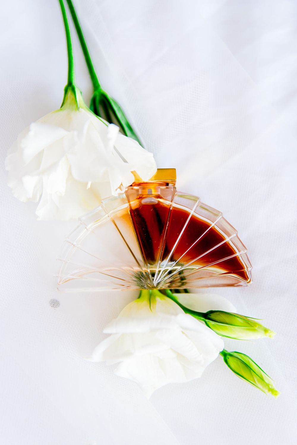 fall chicago wedding accessories, vintage perfume bottle and fresh cut white flowers