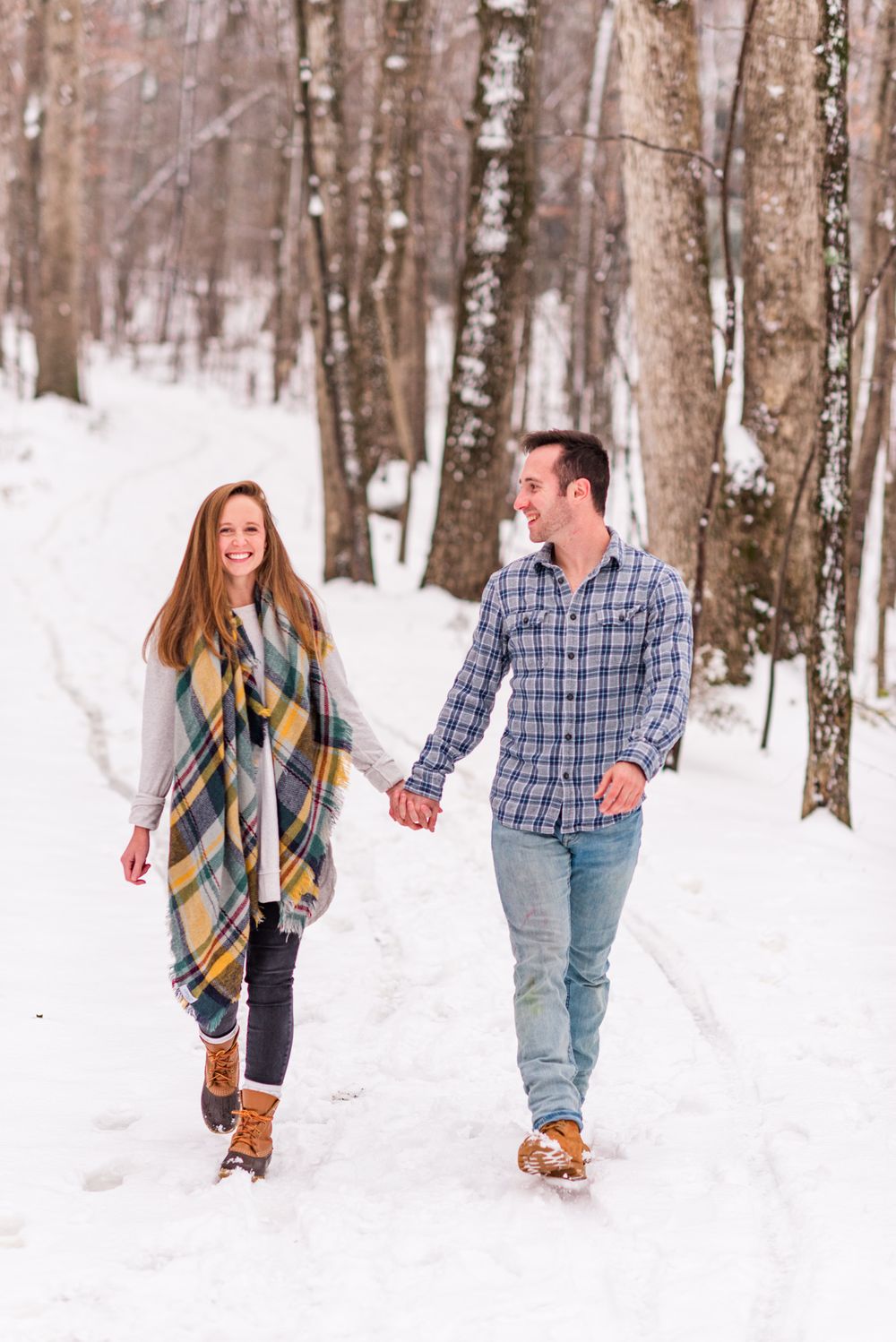 Winter and snow couple engagement in Harrisonburg Virginia