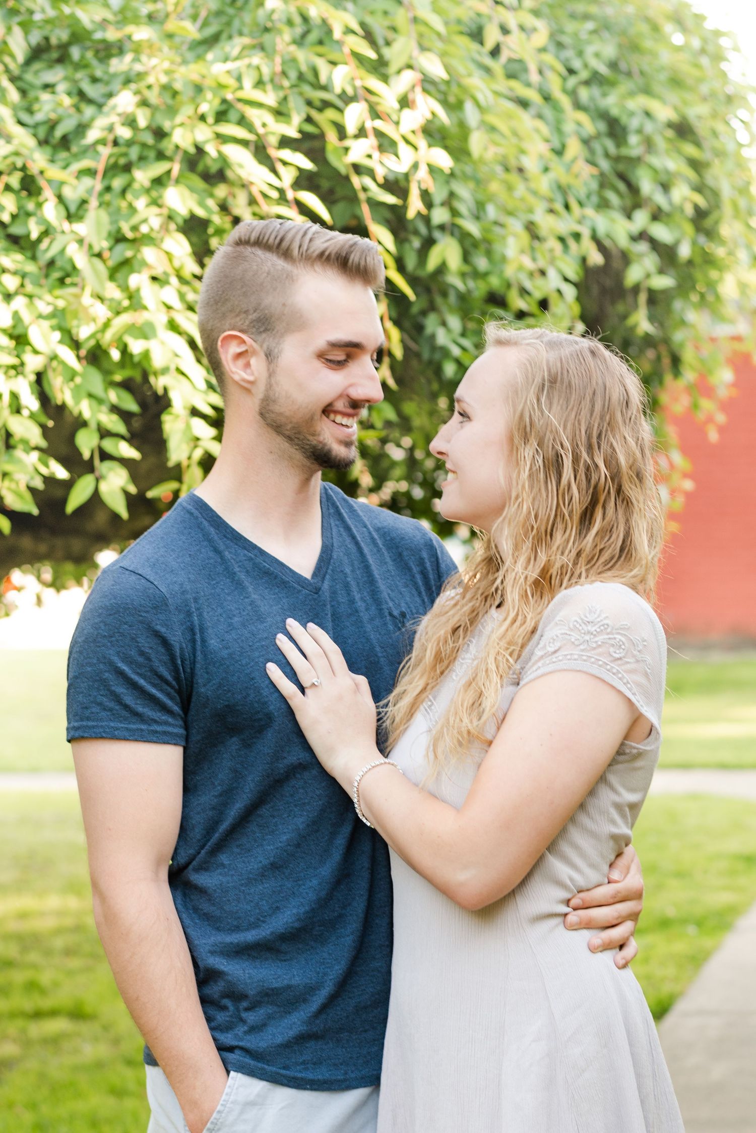 Couple smiling at each other for engagement in Franklin Pennsylvania