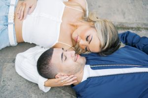 Light and airy film engagement Session at the Rose Gardens and Art Center in Des Moines, Iowa